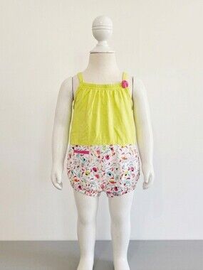 Deux Par Deux Neon Floral Bubble Romper With Eyelet Detail- 6 Months